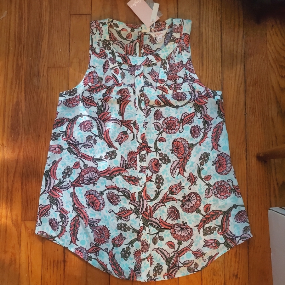 NWT Candie's Floral Tank Top with Cut Outs At Neck Line